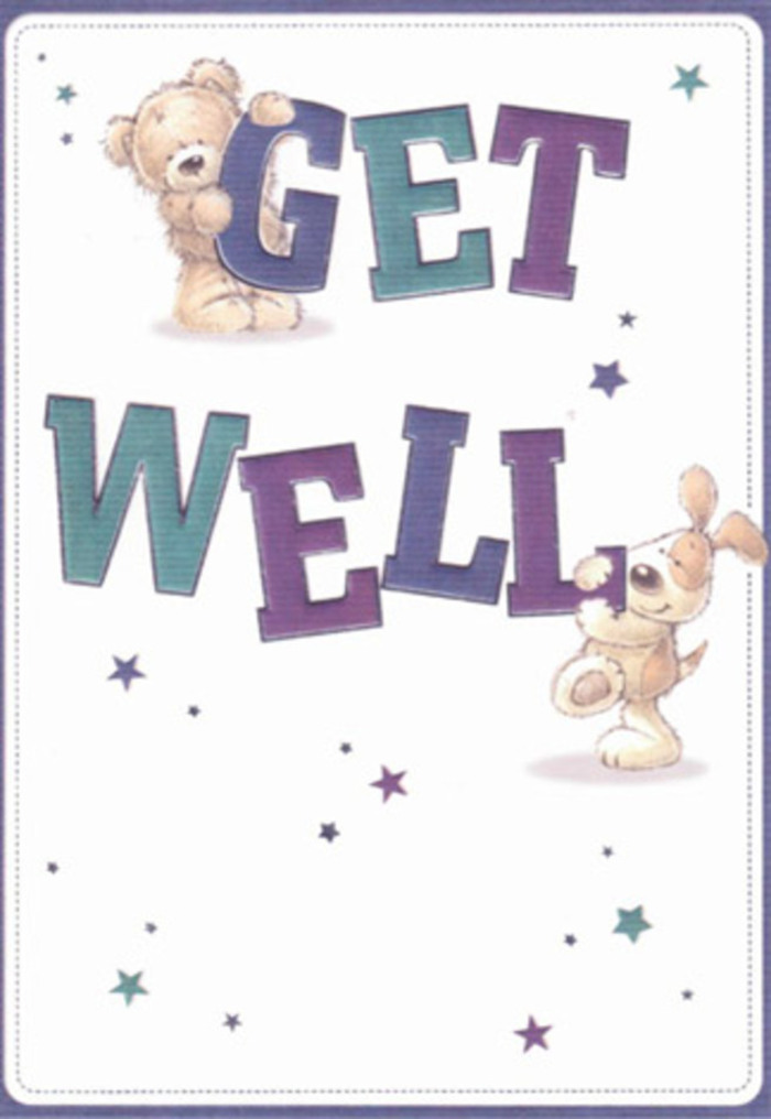 Overflowing with friendliness, this get well card evokes a sense of caring and renewal that feels unmistakably at home in Bickley. Two beloved characters grace the foreground: a plump teddy bear with downy brown fur that calls to mind a cherished childhood friend, and a floppy-eared puppy, animated by a spirit of affection. Together, they cradle the colourful 'Get Well' message, every letter awash in shades of teal and purple that shimmer brightly against a canvas of clean white. Spirited stars, gleaming in gentle blues and violets, sweep above and around the figures like wishes carried on the wind beside Jubilee Country Park. The textures-soft, almost touchable-invite comfort, and the composition glows with energy and reassurance. Reminiscent of a bouquet thoughtfully crafted at Bickley Flowers, each detail is delicately arranged to lift spirits and offer sincere encouragement. This card is an embodiment of the heartfelt care and resilience woven through Bickley life, a visual gift to accompany a bouquet for anyone in need of a gentle pick-me-up.